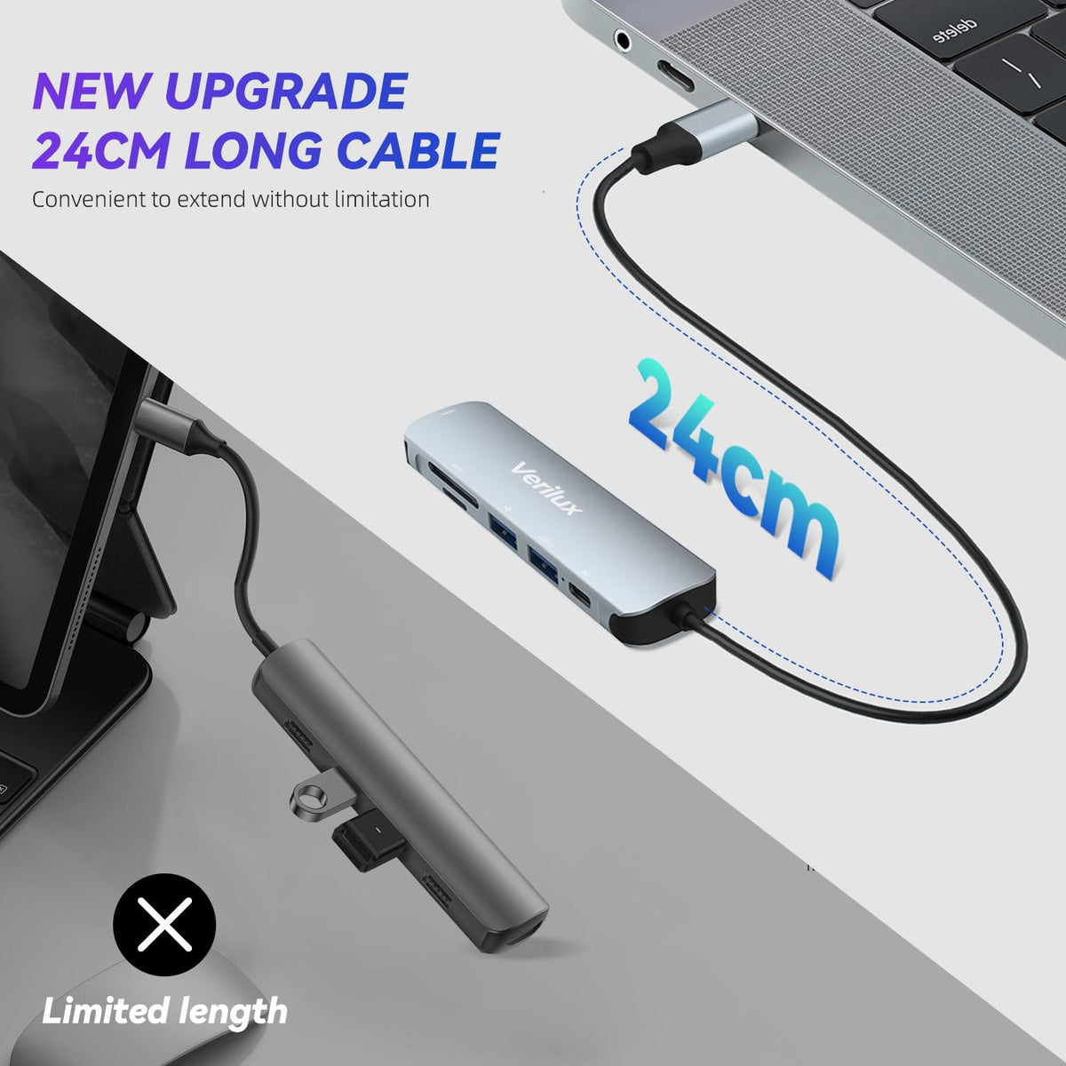 HASTHIP MacBook Air 13.6 Inch Case for M4 M3 M2 with Clear Hard Shell & 6‑in‑1 USB C Hub | Snap‑On Design and Scratch‑Resistant PC Cover