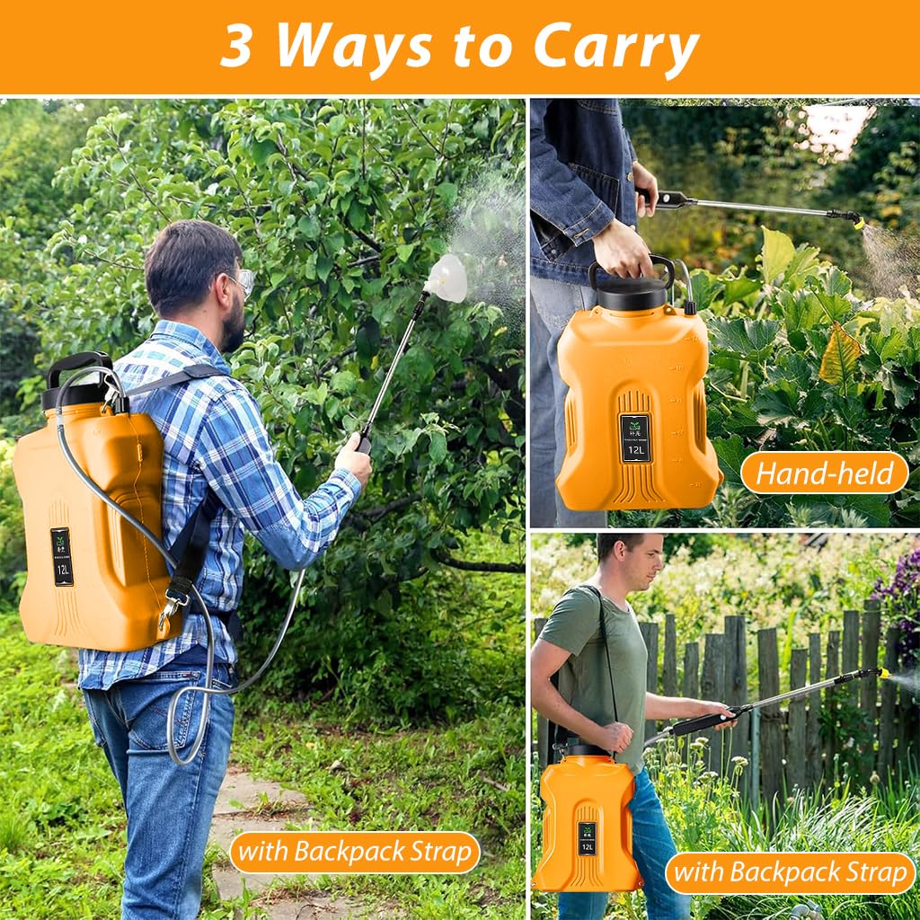 HASTHIP® 12L Water Sprayer Portable Electric Sprayer with Handle & Shoulder Strap 26-36 inches Retractable Sprayer Pipe Rechargeable Electric Sprayer for Watering, Pest Control, Disinfection