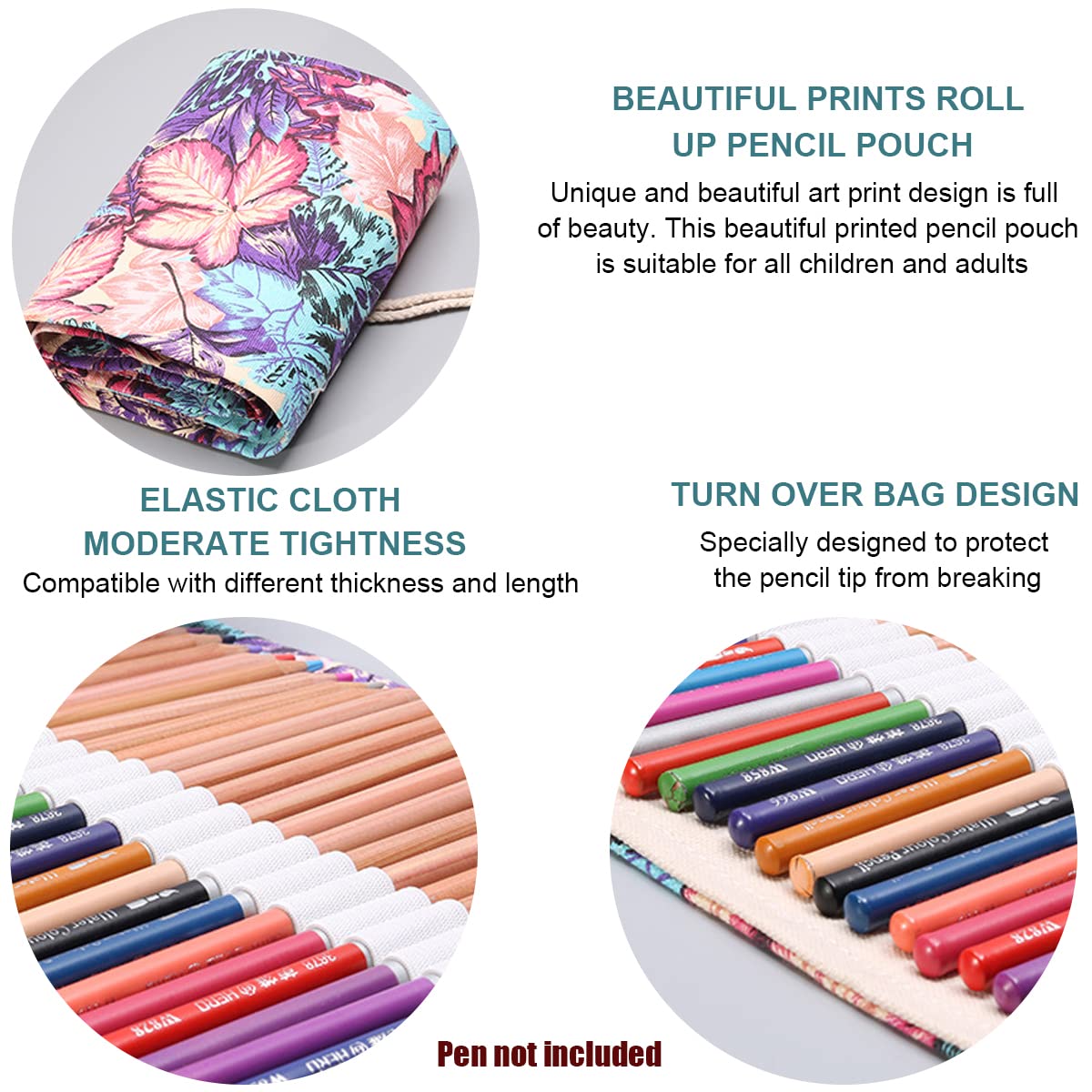 HASTHIP Pencil Wrap Case for Sketching and Journaling with 72 Slots Canvas Design | Maple Leaves and Pink Floral Combo for Artists and Students