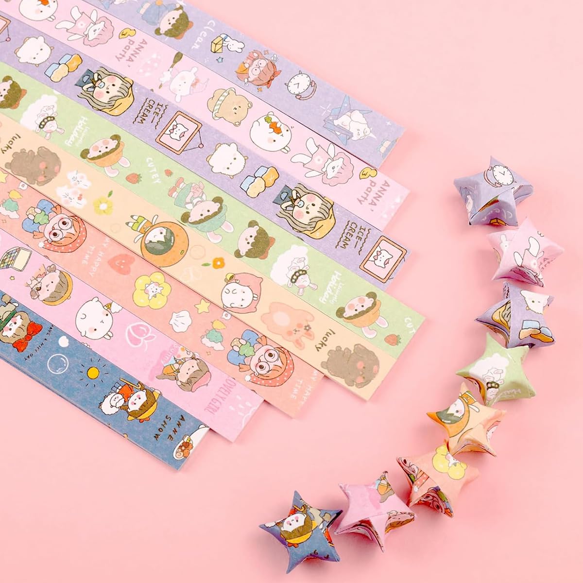 HASTHIP Origami Art Papers for Lucky Star Crafting with 2080 Sheets & 8 Kawaii Designs