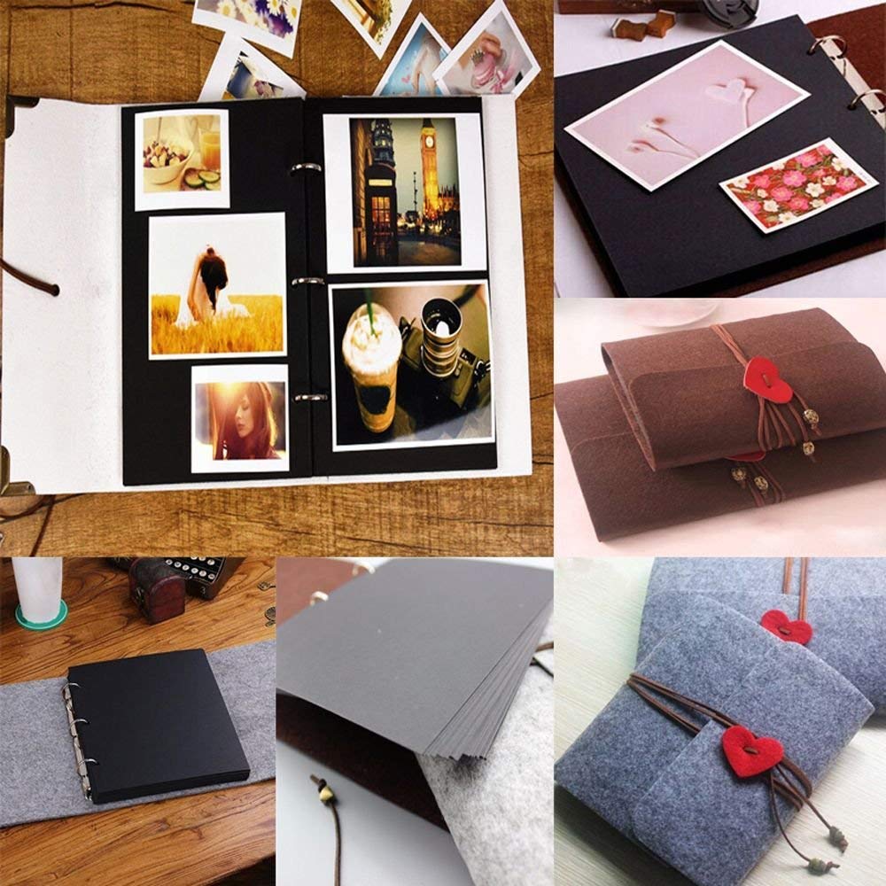 Photo Book, Felt Cover Photo Album Book, Scrapbook Hand Made Diy Albums, Album For Photos Collection With 30 Sheets, Best Gift For Fathers, Mothers, Wedding (Coffee, 7.5 X 6.9 Inch)