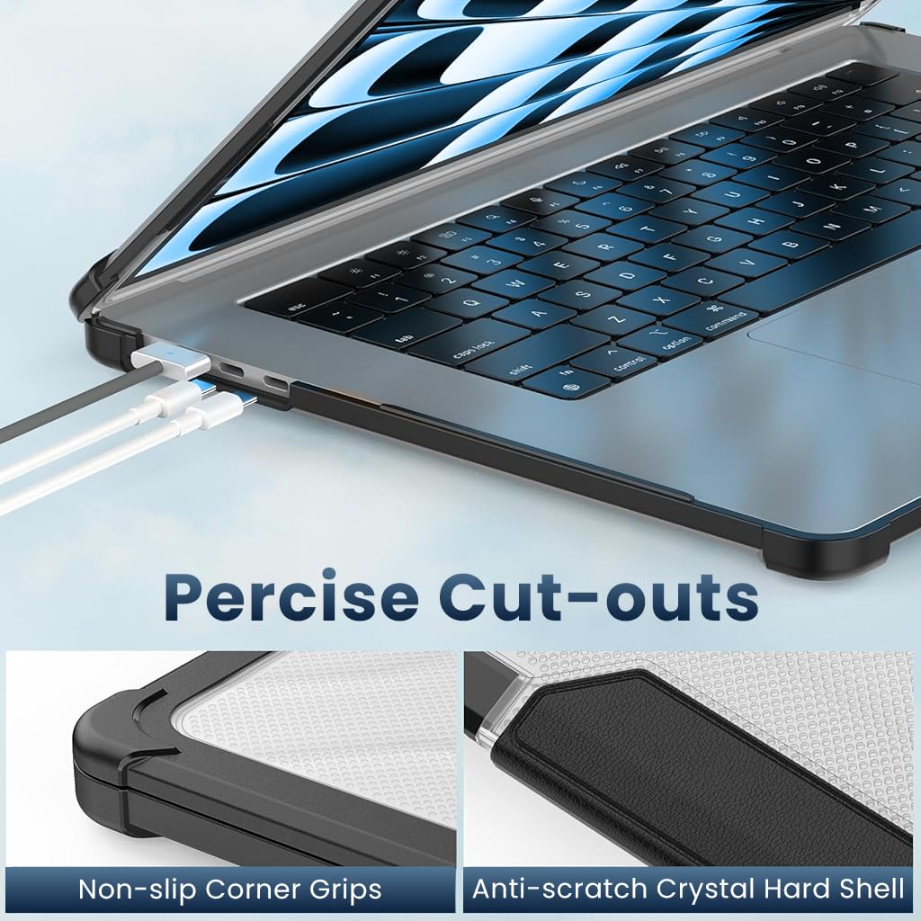 HASTHIP Laptop Case Cover for MacBook Air 15.3 inch with TPU Bumper and Fold Stand | Reinforced PC Shell