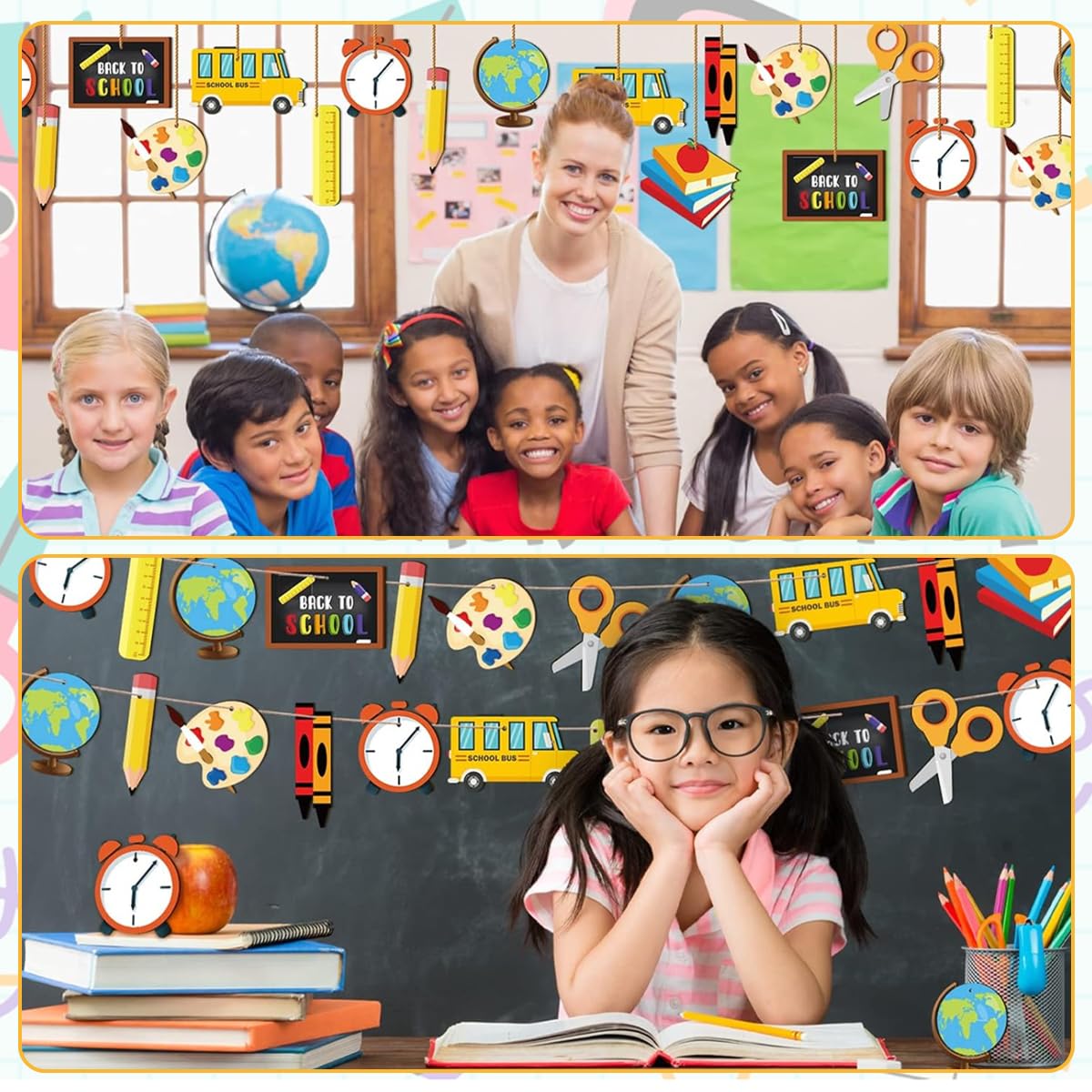 HASTHIP Back to School Supplies for Classroom Decor with 30 Pcs Wooden Charms and 10 m Jute Rope