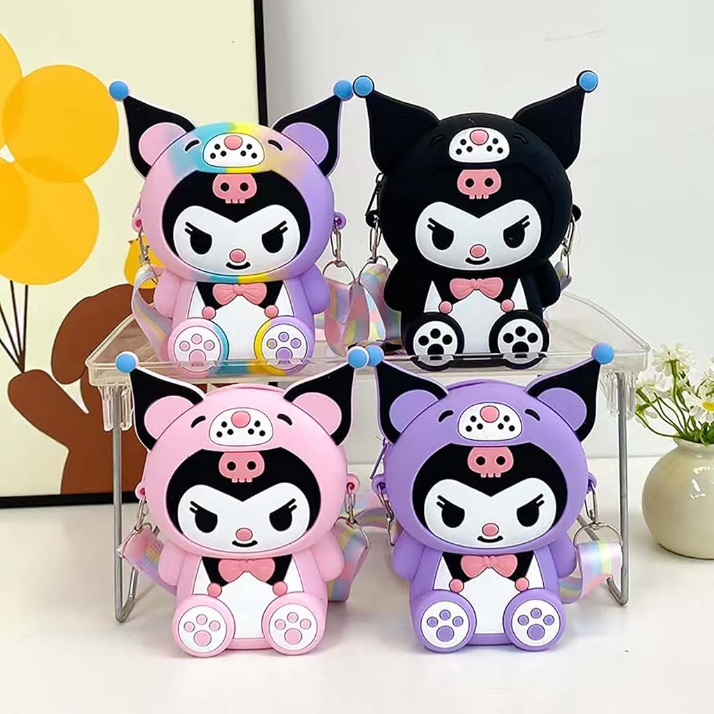HASTHIP® Kuromi Purse for Girls, Kawaii Small Bag for Girls Silicone Girls Purse Mini Bag Cartoon Cute Bags for Girls Daily Casual Coin Purse Phone Pouch Fashion Sling Bag for Girls 4.33*5.9*1.57 Inch