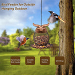 HASTHIP Outdoor Bird Feeder for Garden and Patio with Floral Bottom Tray 14.5x15cm Iron Mesh Owl Design