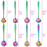 8Pcs Colorful Stainless Steel Coffee Spoon Set, Reusable Teaspoons Coffee Sugar Stirring Spoon, Dessert Cake Spoons Tea Scoops (Rainbow Flower)