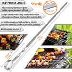 10Pcs Skewers for Grilling, 14" Stainless Steel Barbecue Skewers with Carry Bag, Reusable BBQ Barbecue Shish Kabob Sticks Skewers for Grilling Meat Shrimp Chicken Vegetable