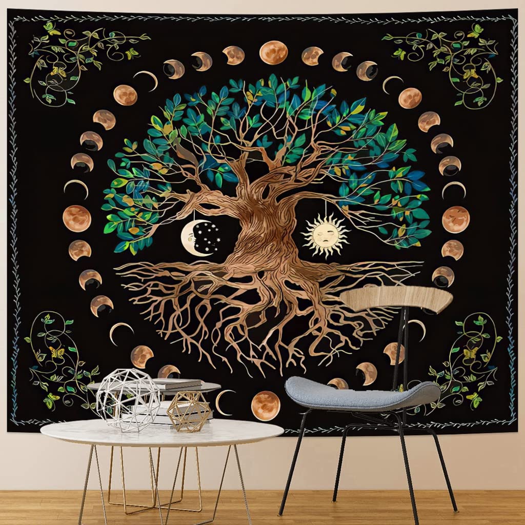 HASTHIP Tree of Life Tapestry for Bedroom with Moon Phases Artwork 51x59 in | Washable Polyester Wall Hanging