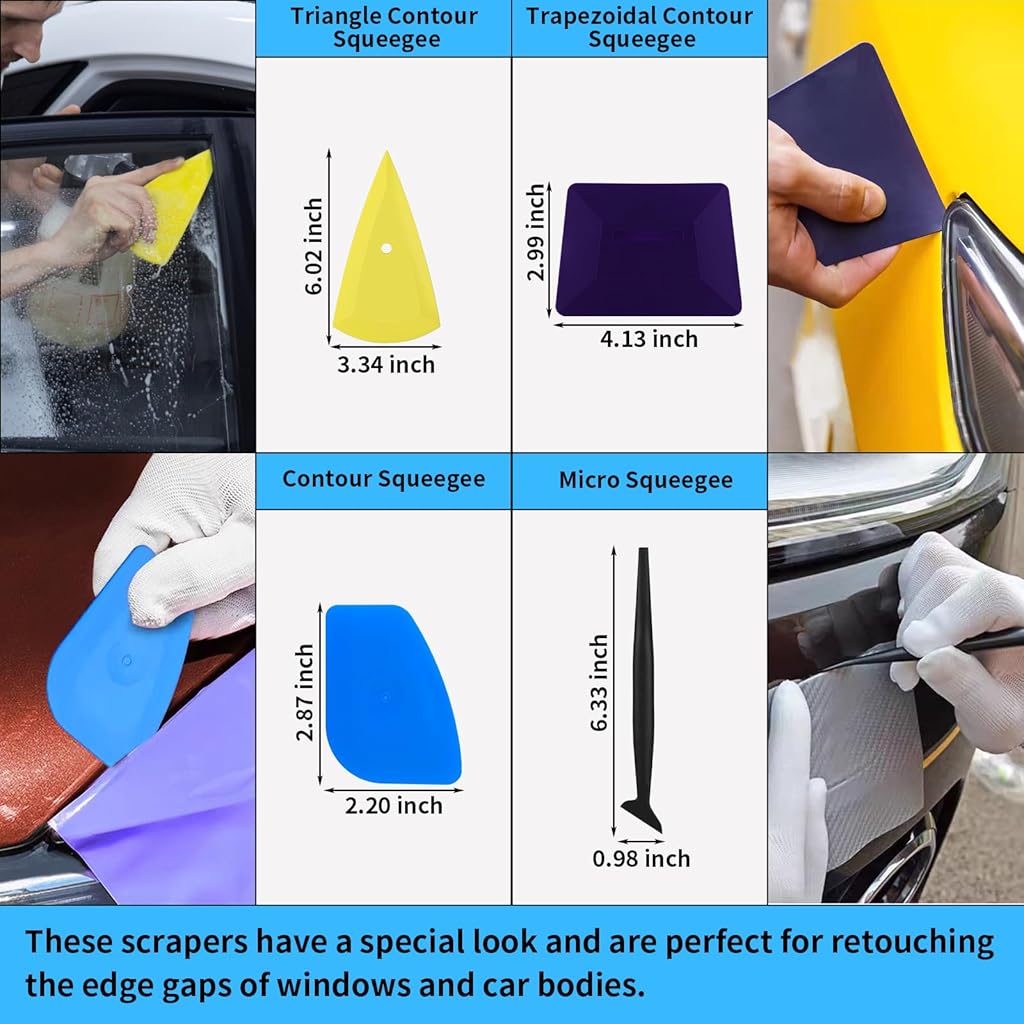 HASTHIP® Kit de Herramientas para Tintado de Ventanas Coche 12 Piezas,Incluye Espátula con Borde Fieltro,Cuchillo Retráctil y Cortador Vinilo Juego Profesional para Envoltura y
