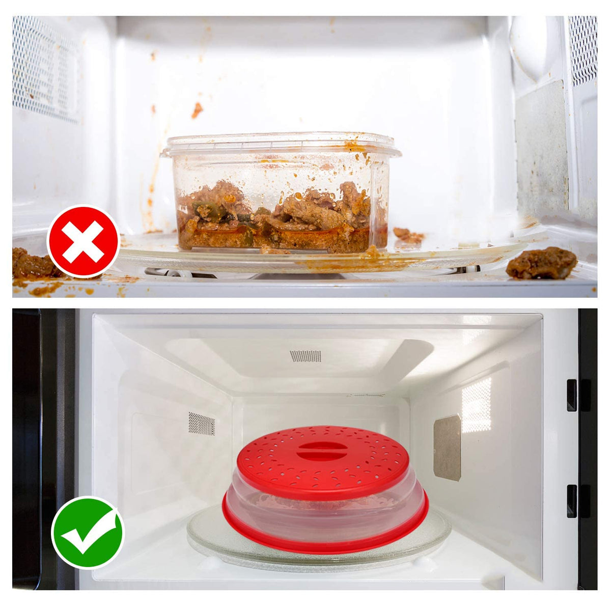 HASTHIP Microwave Plate Cover for Food with 10.5 in Collapsible Lid and Steam Vent | Red BPA Free