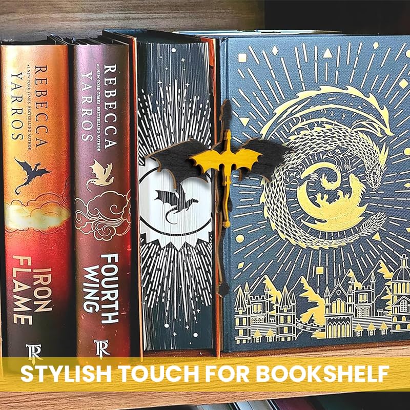 HASTHIP Book Divider for Sorting with 4.9 in 3D Wooden Dragon Design | Decorative Bookshelf Organizer
