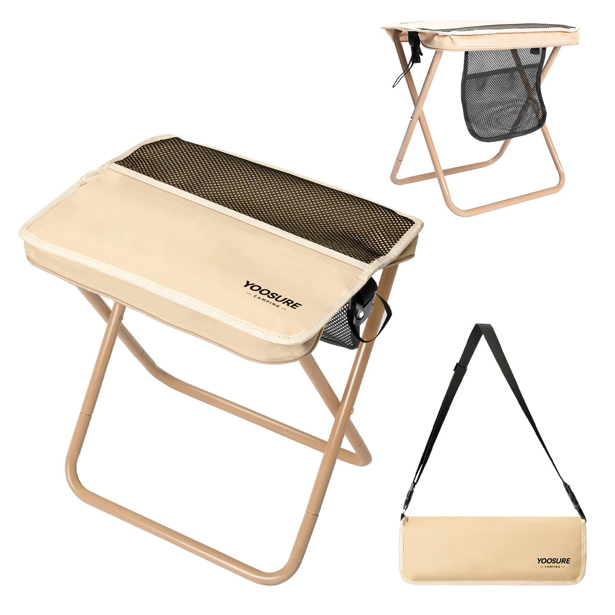 HASTHIP® Silla Portátil Extra Alta de 16'' para Adultos,Taburete Plegable Resistente con Bolsillos de Almacenamiento,Silla Compacta para Camping Pesca Senderismo y Jardinería Asiento Viaje