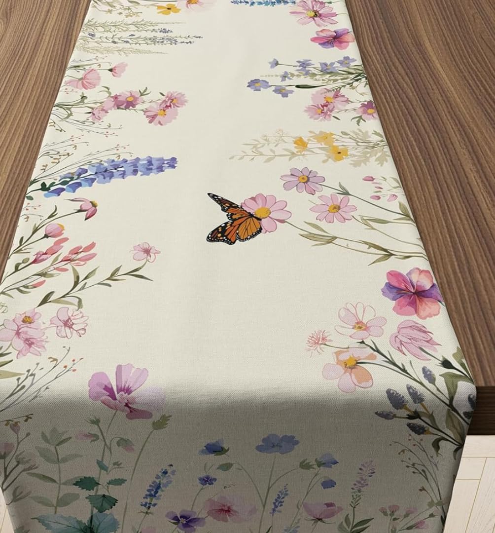 HASTHIP® Summer Table Runner Daisy Eucalyptus Lavender Floral Decor for Kitchen Dining Table Indoor Outdoor Parties