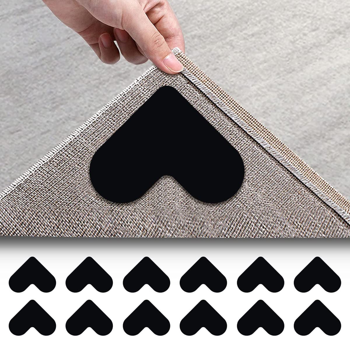 HASTHIP Rug Corner Grippers for Hardwood Floors with Double Sided Non Slip Design | 12PCS Reusable Pads
