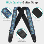 HASTHIP Guitar Strap for Acoustic and Electric Guitar featuring 34–41 in Adjustable Length | Blue Double-Sided Vintage Embroidered Cotton Design