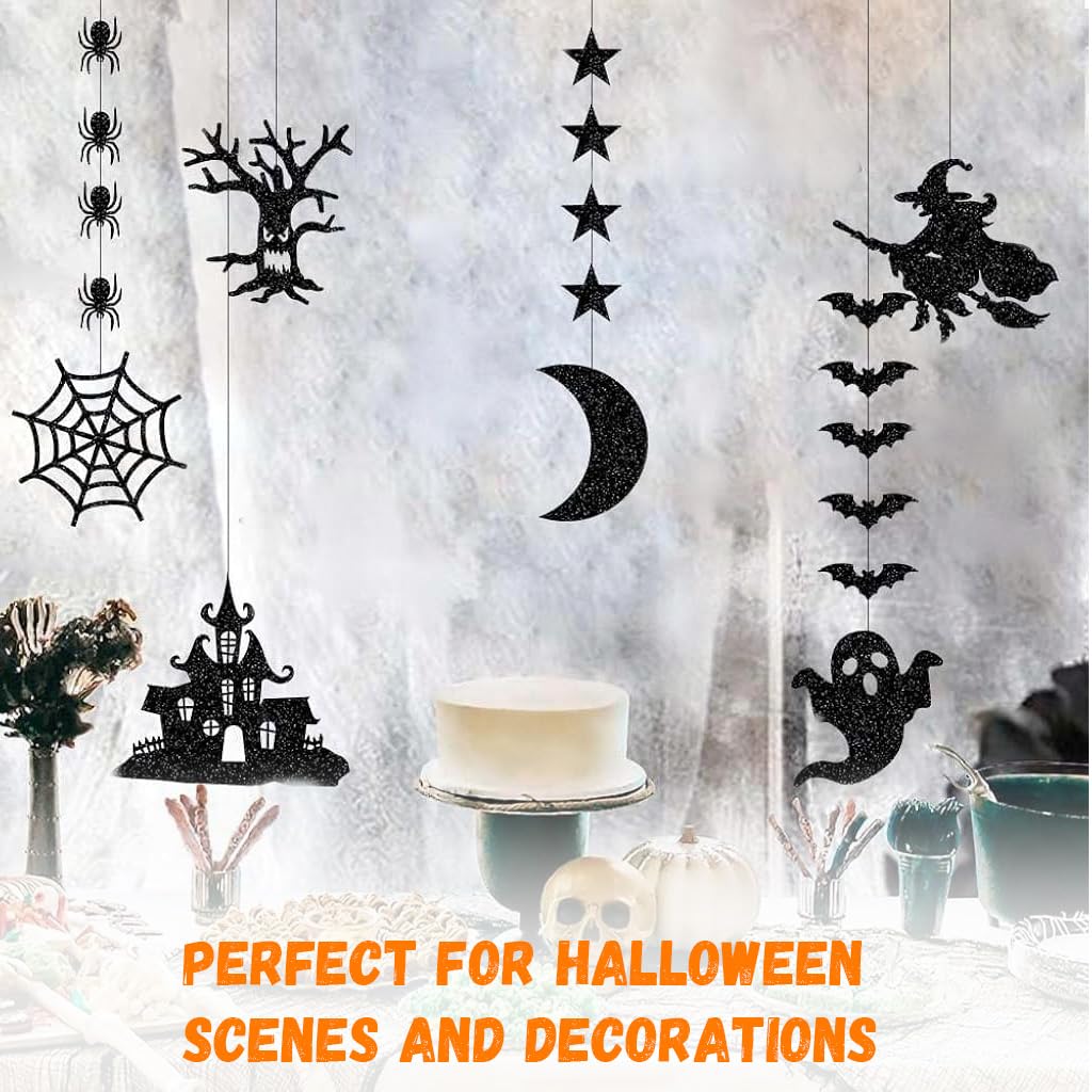 HASTHIP Halloween Spooky Ornaments for Party and Home Decor featuring 6 Designs | Black Paper Hanging Garland