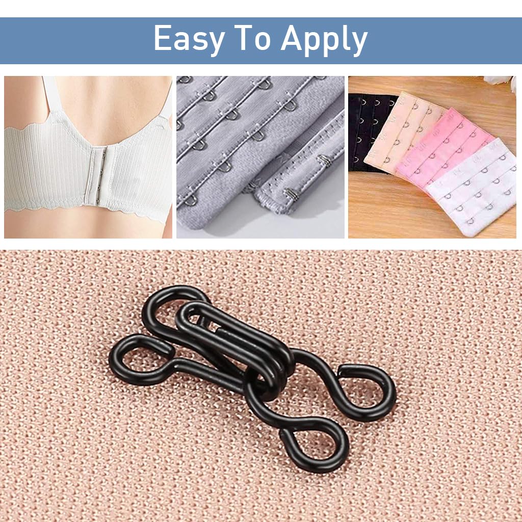 HASTHIP Hook and Eye Sewing Button Kits for Garments with 50 Pairs and 3 Styles | Black and Silver Closures
