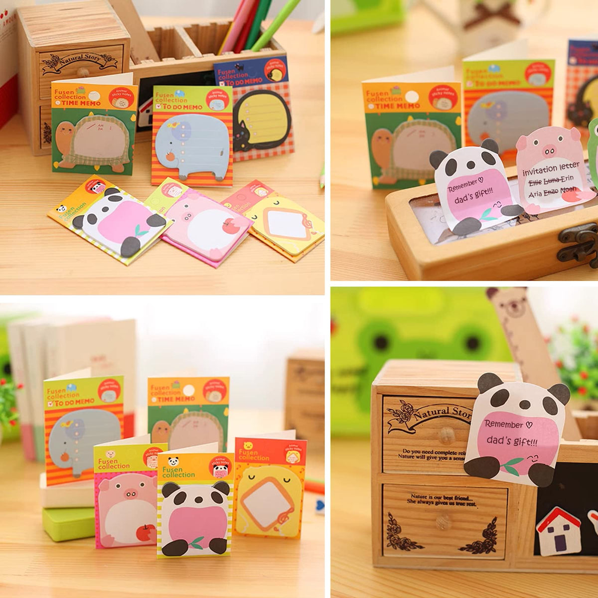 HASTHIP Sticky Notes for School and Office featuring 24 Packs 8 Cartoon Animal Designs | Self-Adhesive Removable Pads for Kids and Adults