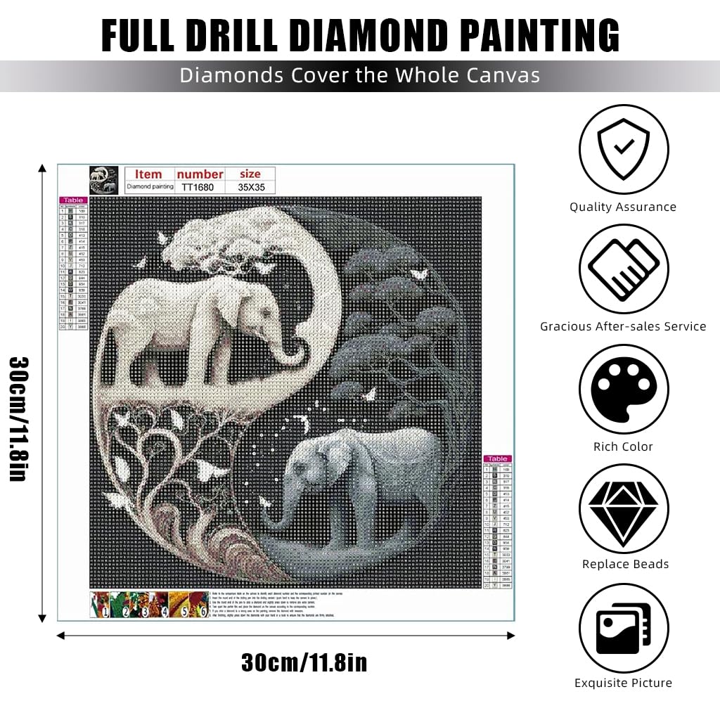 Diamond Painting Kit, 11.8x11.8inch Elephant Diamond Painting, 5D Diamond Painting Kit for Adults & Kids, Suitable for Home Leisure and Wall Decoration, Gift for Kids and Adults