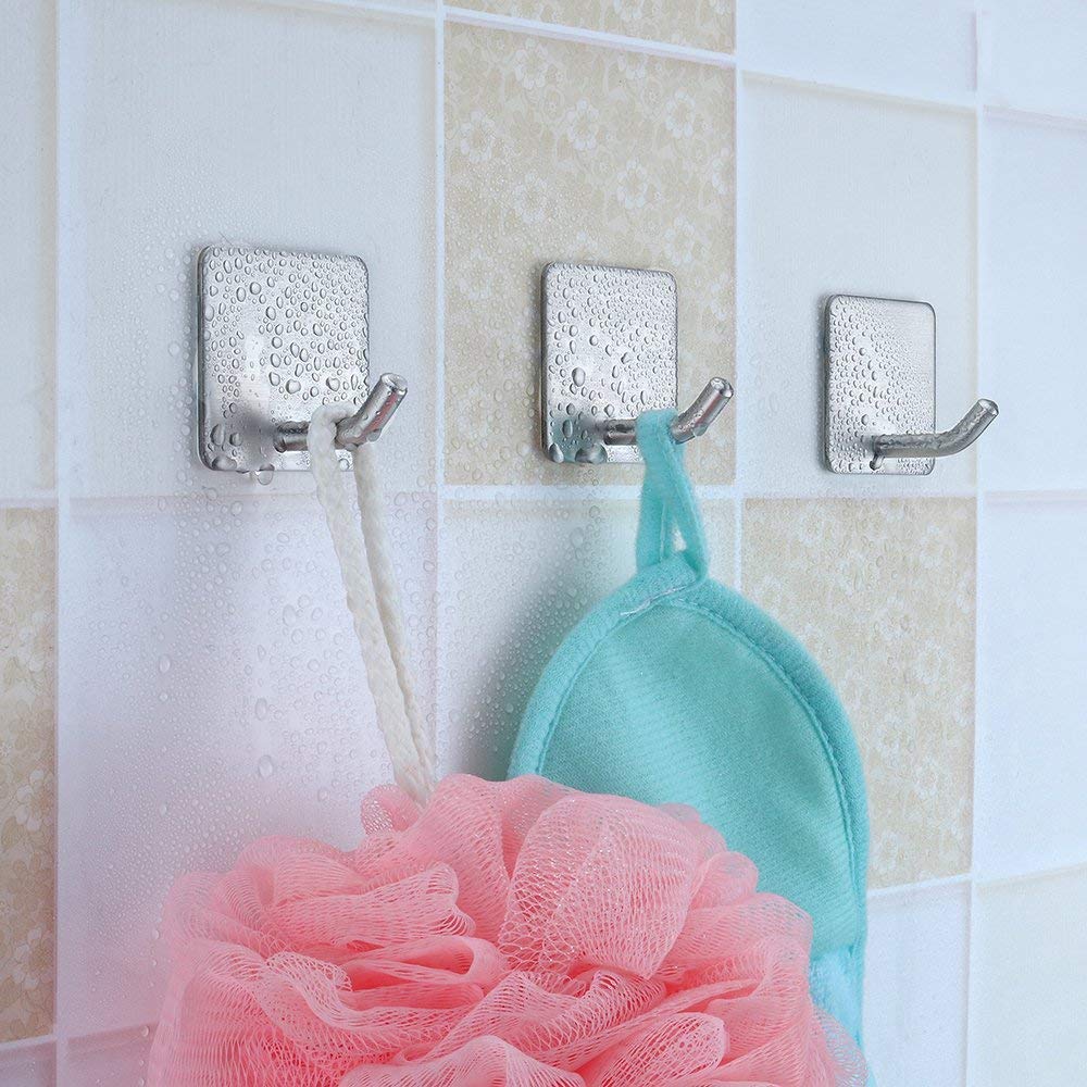 HASTHIP Adhesive Wall Hooks for Bathroom and Kitchen with 6.8kg Capacity | 8 Pcs 304 Stainless Steel No Drill Design