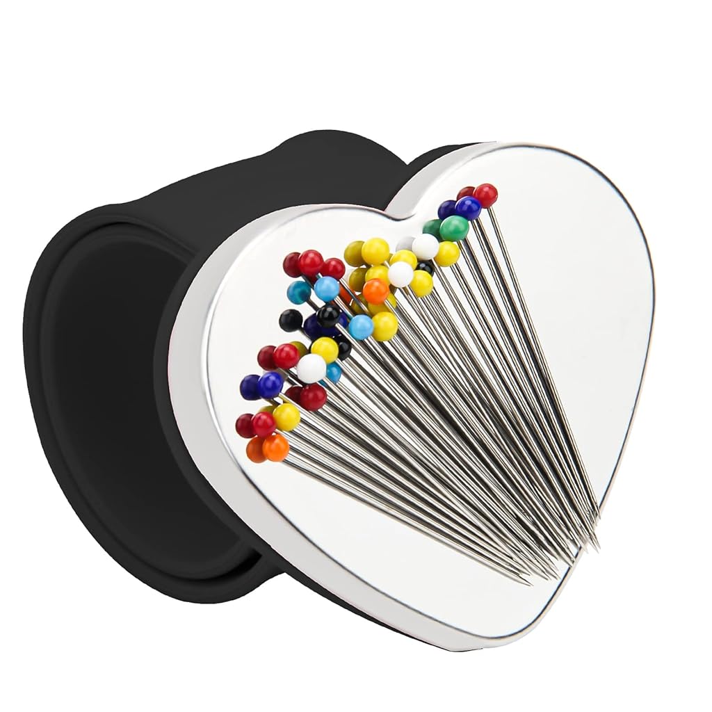 HASTHIP® Heart Magnetic Wrist Sewing, Portable Arm Pin Cushion Magnetic Pincushion with Wristband, Magnetic Wrist Sewing Pincushion for DIY Sewing Embroidery Hair Clips
