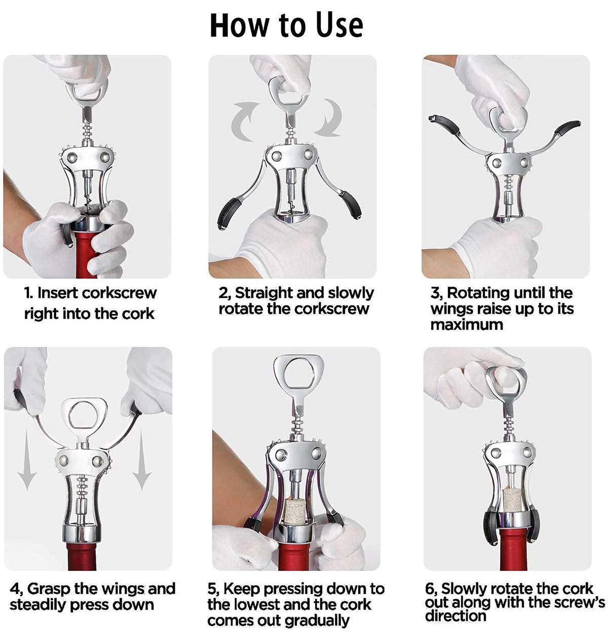 HASTHIP Wine Opener Gift Set for Home and Bar with 3 pcs Wing Corkscrew | Zinc Alloy Ergonomic Design