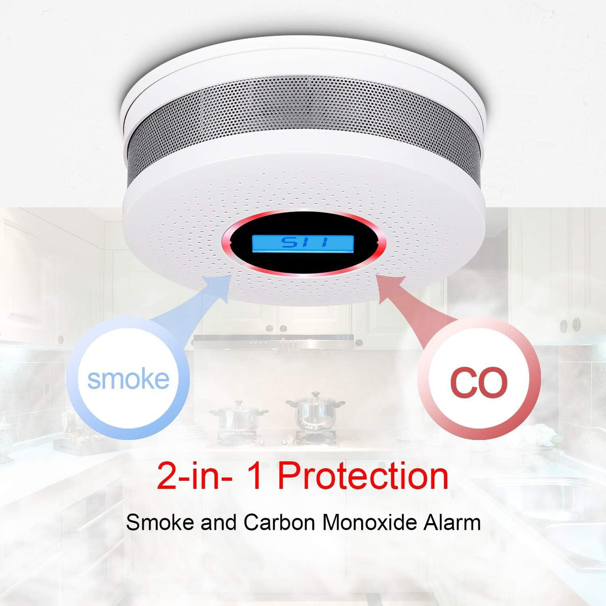 HASTHIP Smoke and Carbon Monoxide Detector with Dual Sensor 80db Alarm and LCD Display | Battery Operated Home Safety