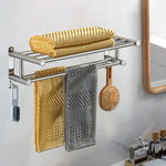 HASTHIP Bath Towel Rack for Bathroom with Double Layer 23.62 in Shelf and Sliding Hooks | 304 Stainless Steel No Drill Wall Mount Organizer