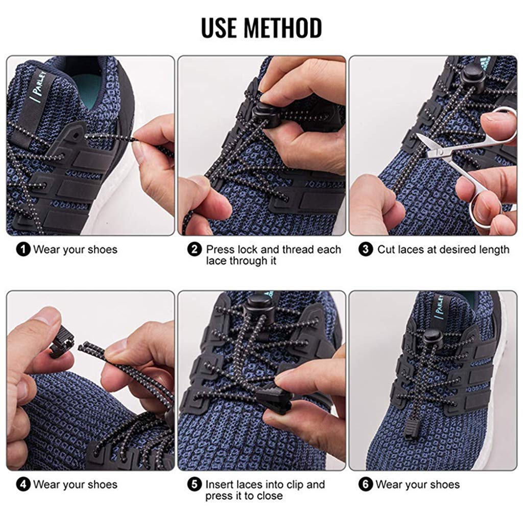 ELEPHANTBOAT® No Tie Shoelaces | Elastic Lock Shoe Laces For Adult Sneakers Fits Hiking Boots, Board Shoes and Casual Shoes (Black)