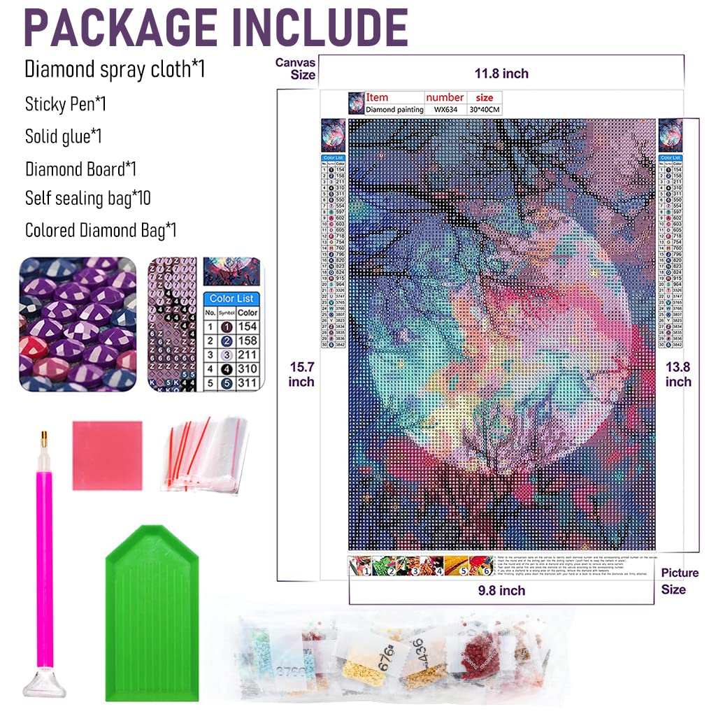 HASTHIP Diamond Painting Kit for Bright Moon Scene with 30x40cm Canvas | DIY 5D Art Set