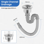 HASTHIP Kitchen Sink Drain Kit with 3.35–4.33 in Fit featuring U Shaped P Trap and Stainless Steel Flange