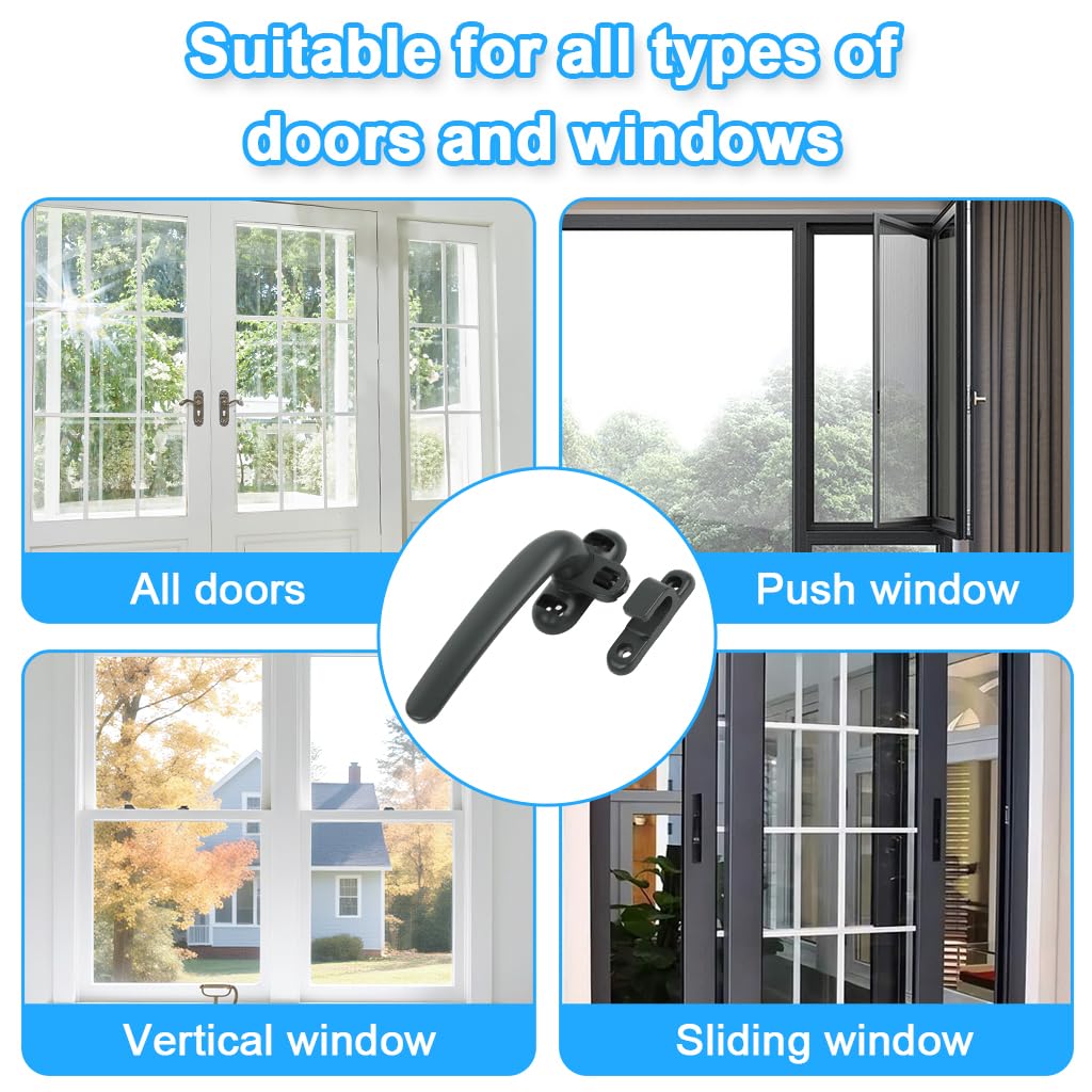 HASTHIP Casement Window Lock Kit for Aluminum Windows with Left Handle and 4 Screws | Grey