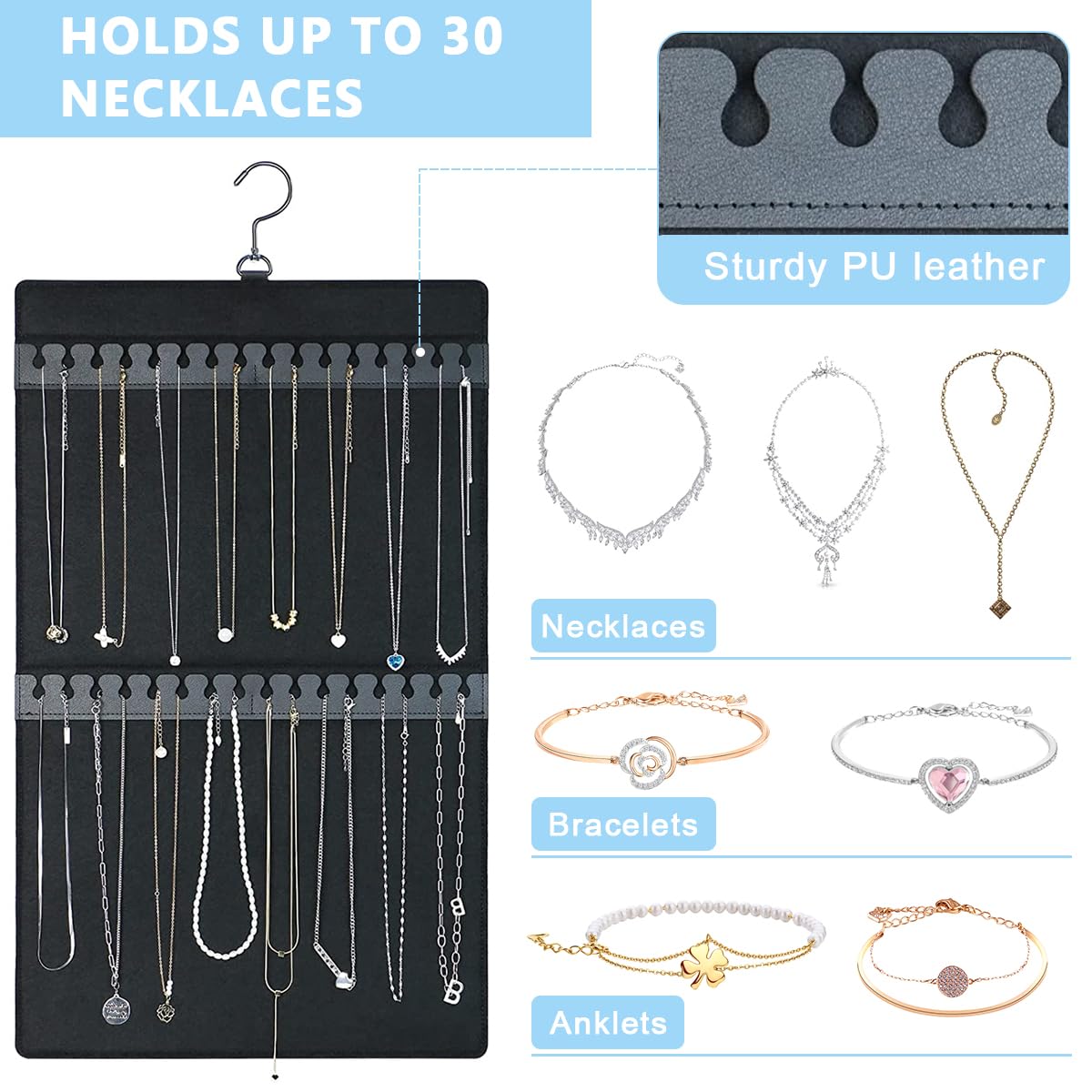 HASTHIP Hanging Jewellery Organiser for Closet and Door with Dual Sided Hanger | Holds 300 Pairs and 30 Necklaces