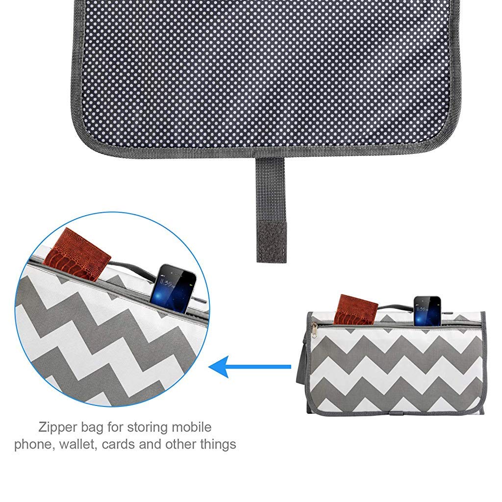 HASTHIP® Grey Waterproof & Foldable Baby Massage Pad with Head Cushion & Organizer Pockets or Diaper Changing Station Baby Mat for Home & Outside Travel