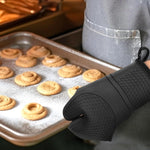 HASTHIP Oven Gloves for Cooking with Anti Slip Palm and Thicken Cotton Padding Black