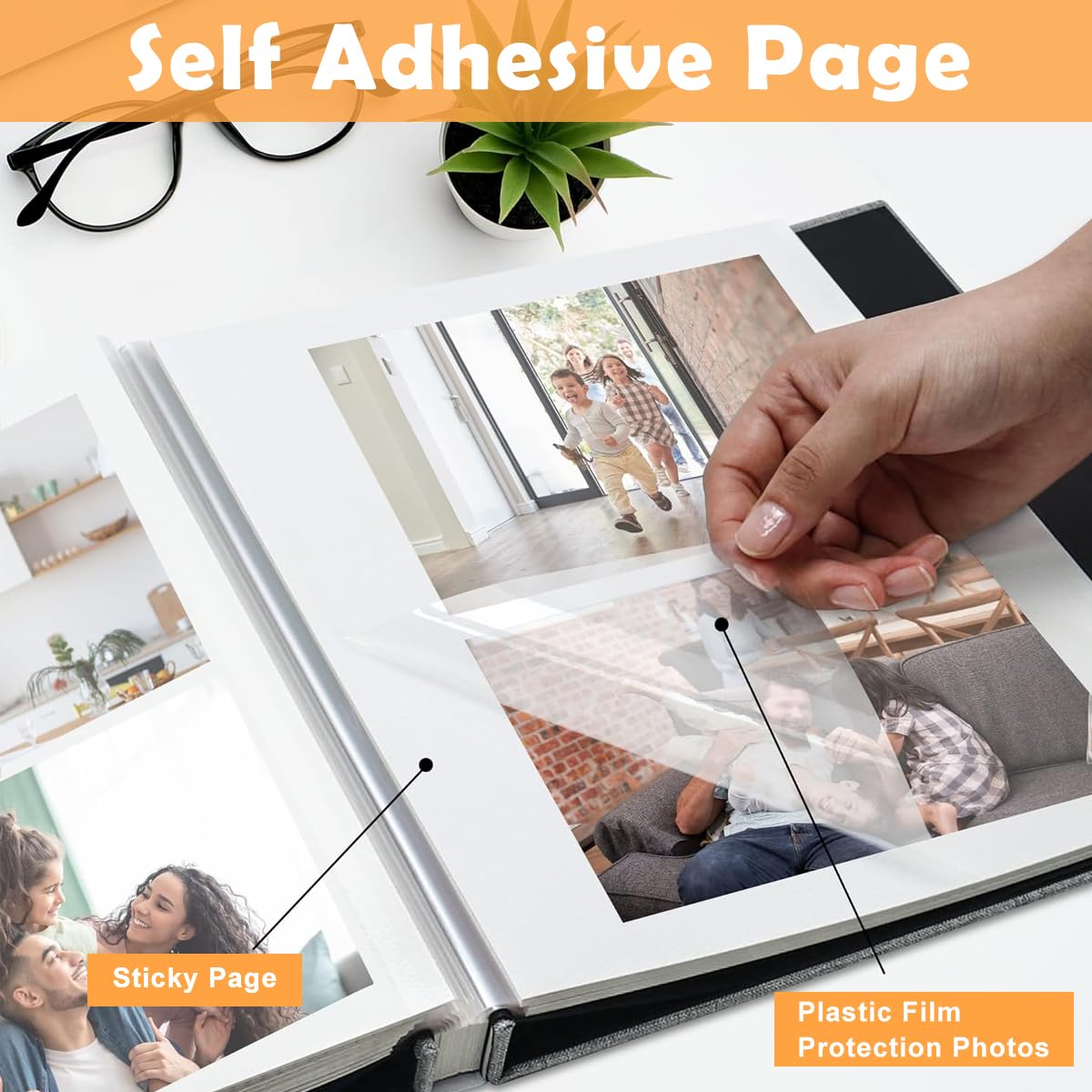 HASTHIP® Photo Album - Self Adhesive Scrapbook Album for 4x6 5x7 8x10 Pictures, Linen Cover with 40 Pages DIY Photo Book, Birthday Gifts for Women Mom Family Baby Wedding Travel (11.5"x10.6", Grey)