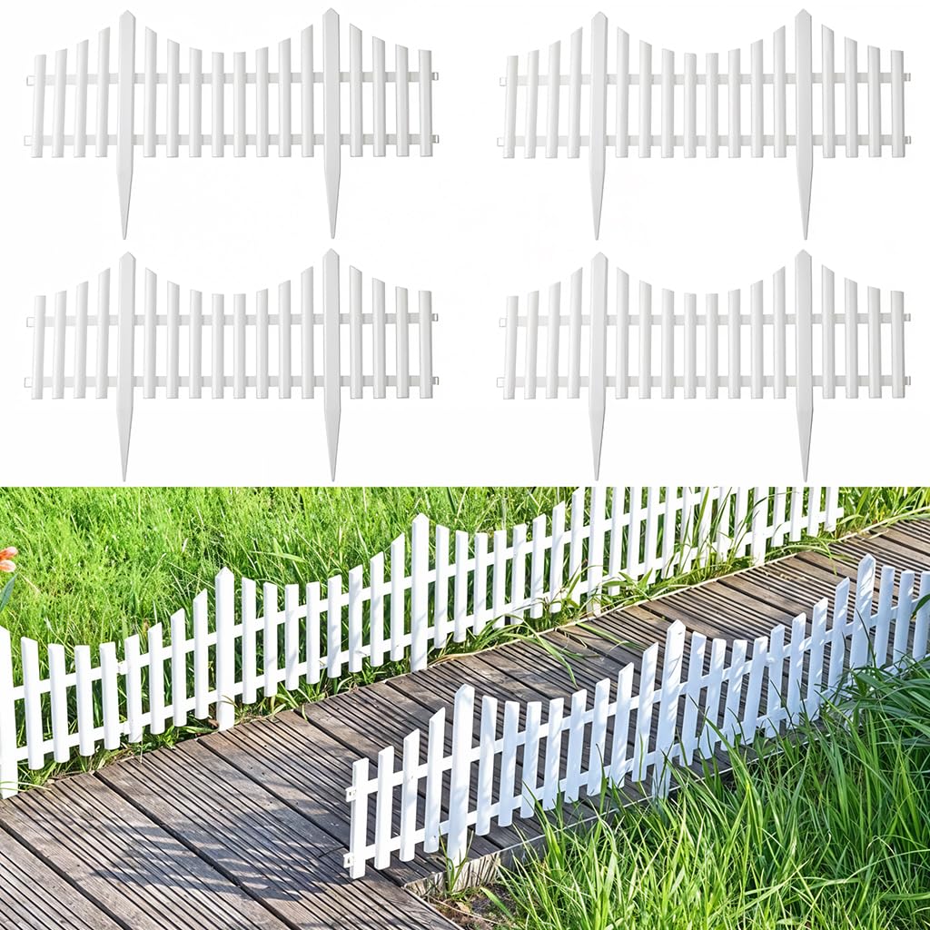 HASTHIP Garden Fence Border for Outdoor Decoration with Connectable Design 63x34cm PVC White Panels | Easy Installation for Lawn and Pathway Edging