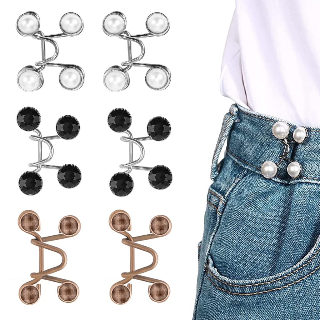 HASTHIP® 4 Piezas Hebilla Ajustable para Cintura de Jeans y Pantalones,Botón Desmontable Instantáneo para Ajustar la Cintura sin Costura,Broches Metálicos Reutilizables Falda Pantaló