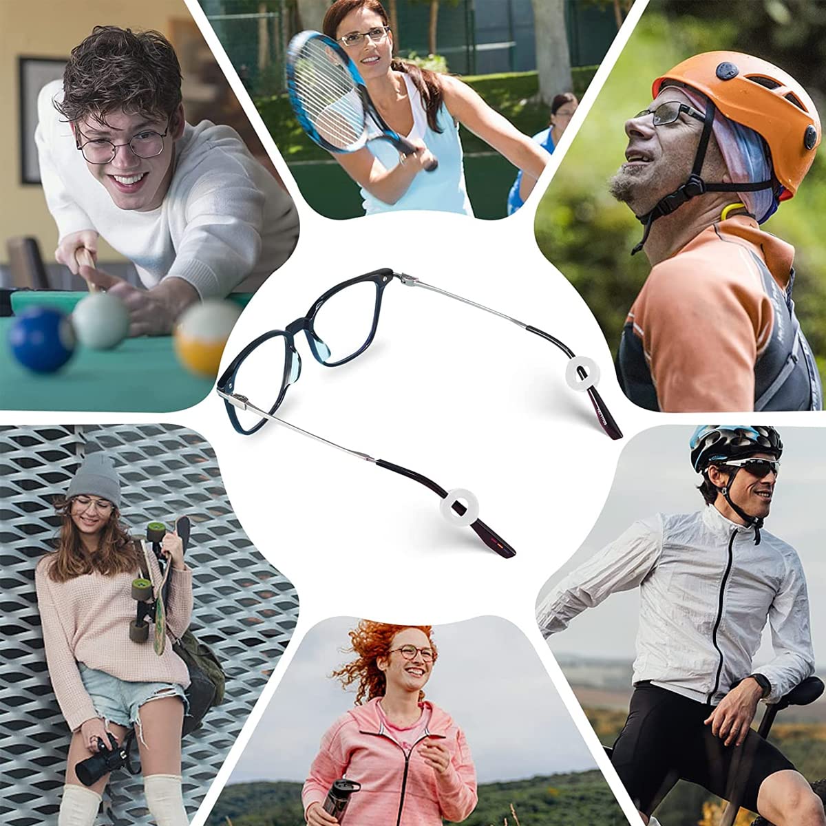 HASTHIP Glasses Ear Grip Silicone Retainers for Eyewear Stability 10 Pairs Black and Clear | Comfortable Anti Slip Holders for Adults and Kids