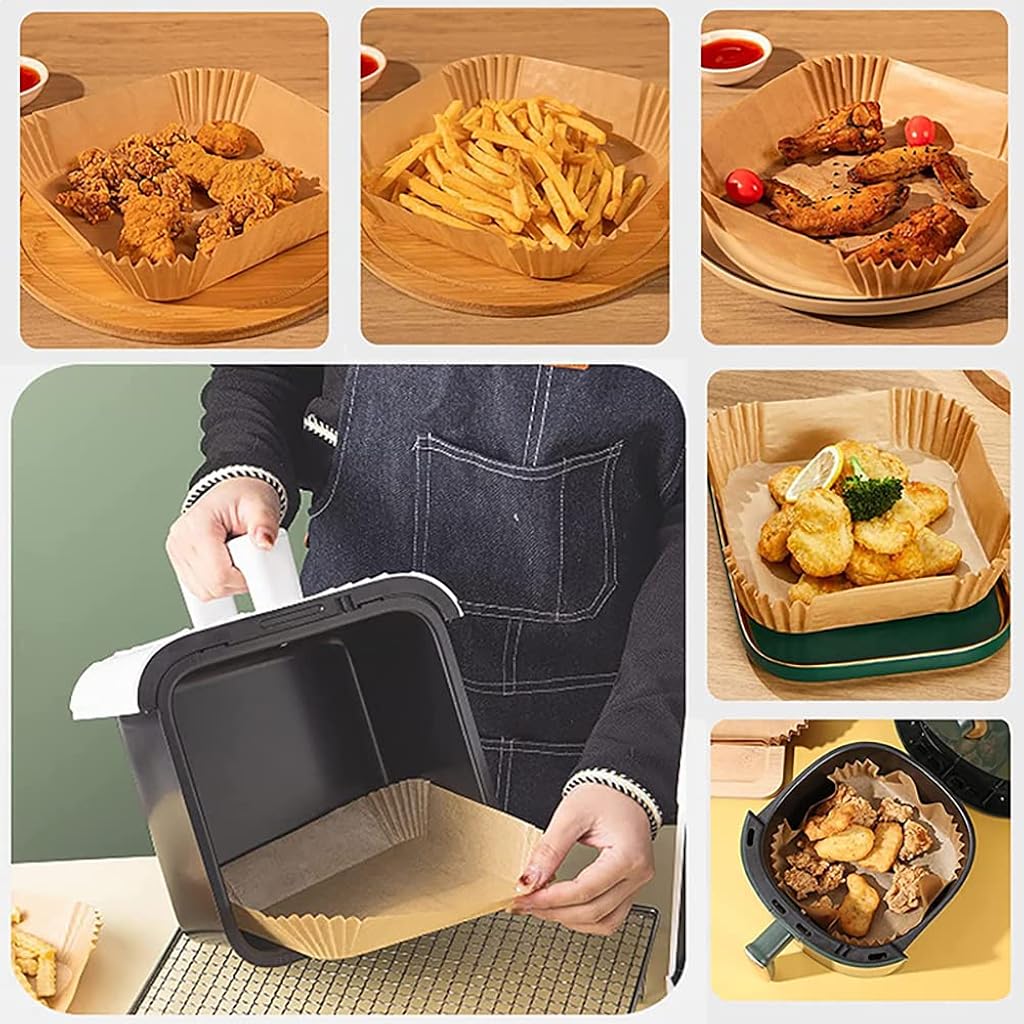 HASTHIP® 50PCS Air Fryer Paper Sheets Disposable Liner for Microwave Oil-Proof Parchment for Frying Baking Cooking Roasting 6.3 Inches Brown Free Size
