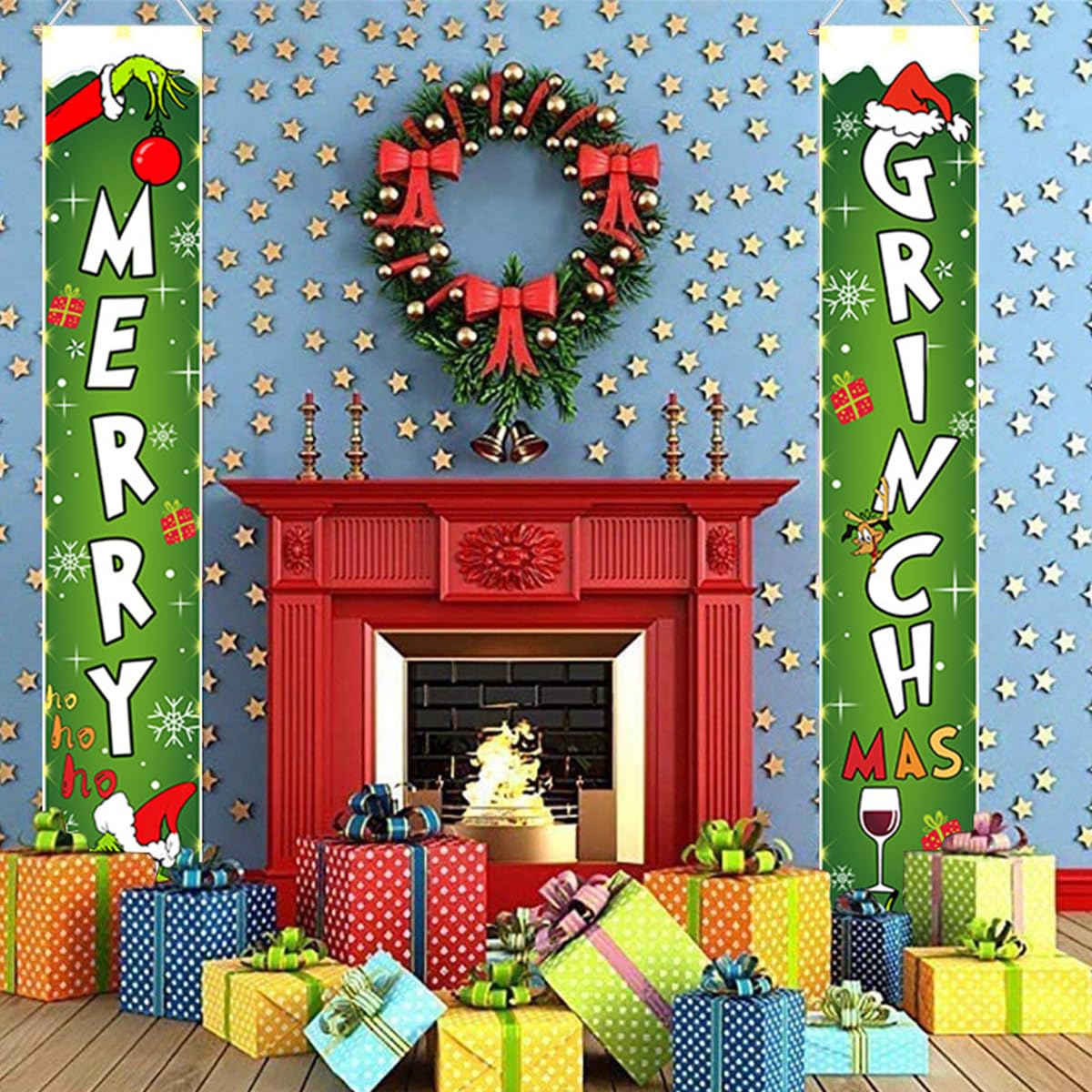 Christmas Decorations Fun Christmas Door Couplet Wall Hanging Couplet Outdoor Yard Front Porch Couplet Set, Hanging Merry Christmas Decorations Couplet for Porch, Door, Balcony