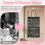 HASTHIP Hanging Jewelry Organizer for Earrings and Necklaces with 140 Holes and 16 Hooks | Felt Display Holder 57×34.5 cm