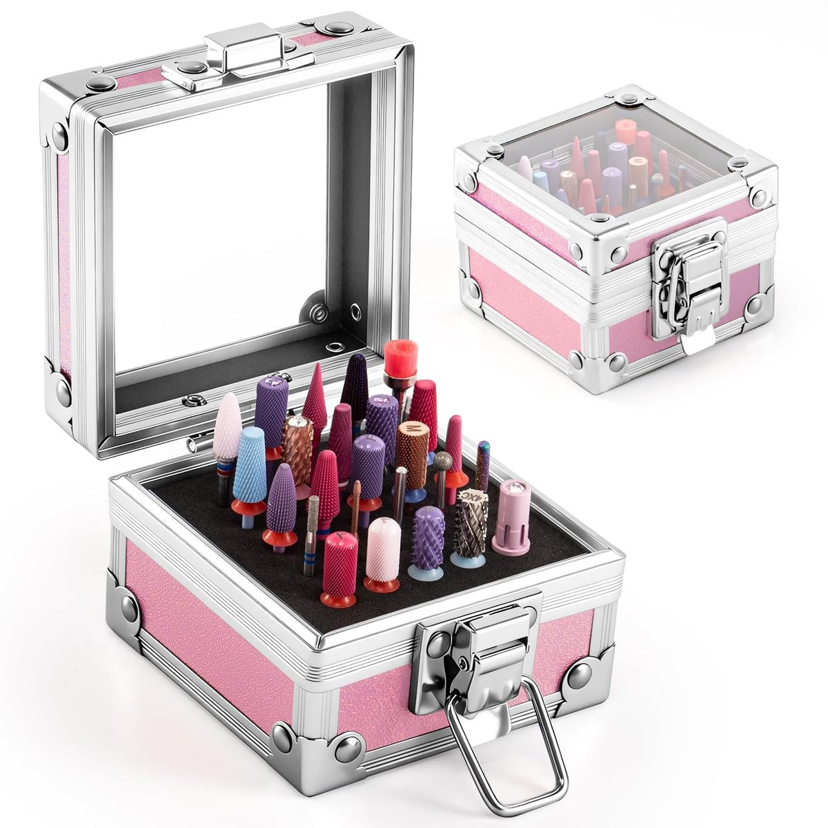 HASTHIP® Soporte para brocas de uñas,organizador con 25 orificios,caja portátil a prueba de polvo para brocas taladro uñas contenedor herramientas manicura ideal salón o uso