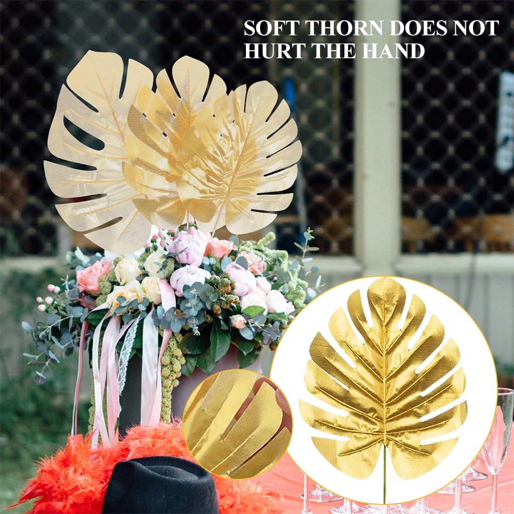 HASTHIP Golden Monstera Leaves for Home and Wall Decor featuring 12pcs 11.8 in Stems | DIY Crafts