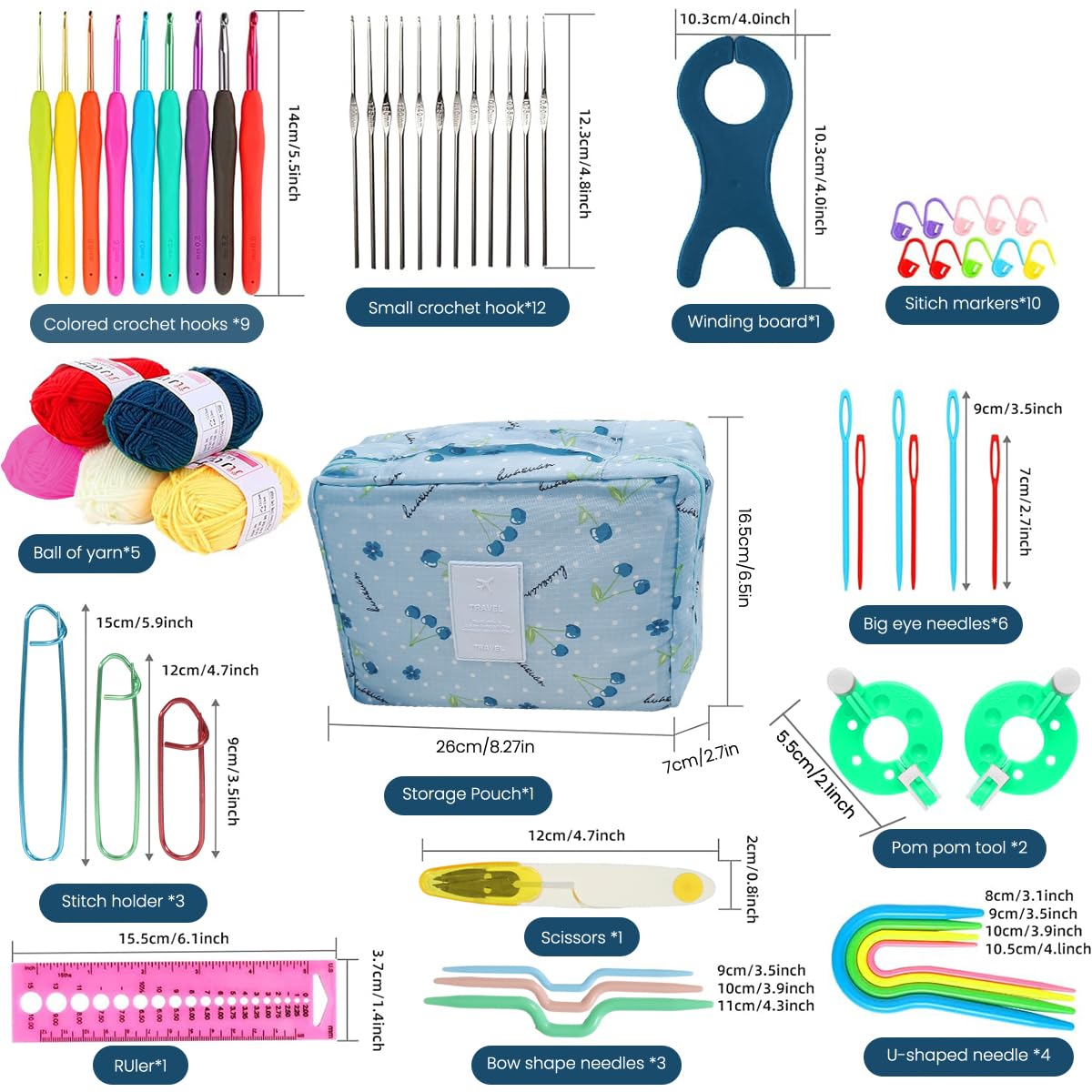 HASTHIP Crochet Kit for Beginners with 107 pcs Ergonomic Hooks and Blue Travel Bag | DIY Craft Set