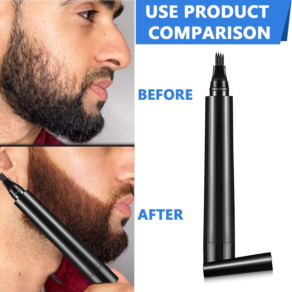 MAYCREATE® Beard Pencil Filler For Men Barber Styling Pen with Bristle Beard Brush Waterproof, Sweat Proof Natural Shaping Up for Men Beard, Moustache & Eyebrows(Dark Brown)