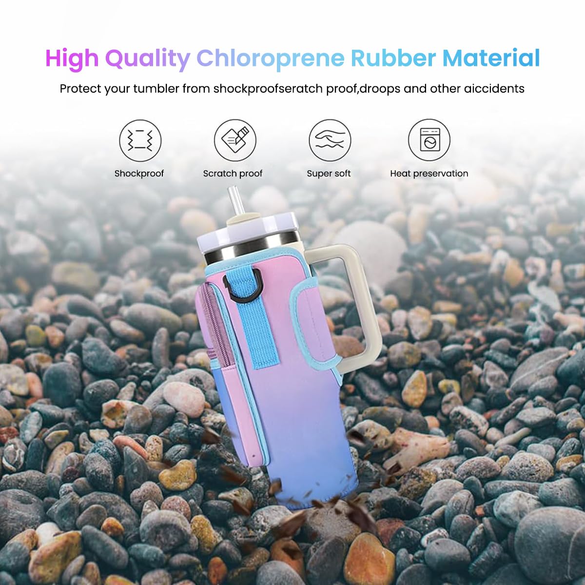 HASTHIP Water Bottle Carrier Bag for Stanley 40oz Tumbler with Phone Pouch and Strap | Neoprene Gradient Purple 3 PCS