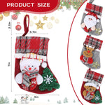HASTHIP Christmas Stockings Set for Tree and Home with Santa Reindeer Bear Snowman Prints 13x17cm | 4Pcs Fabric Hanging Decorations
