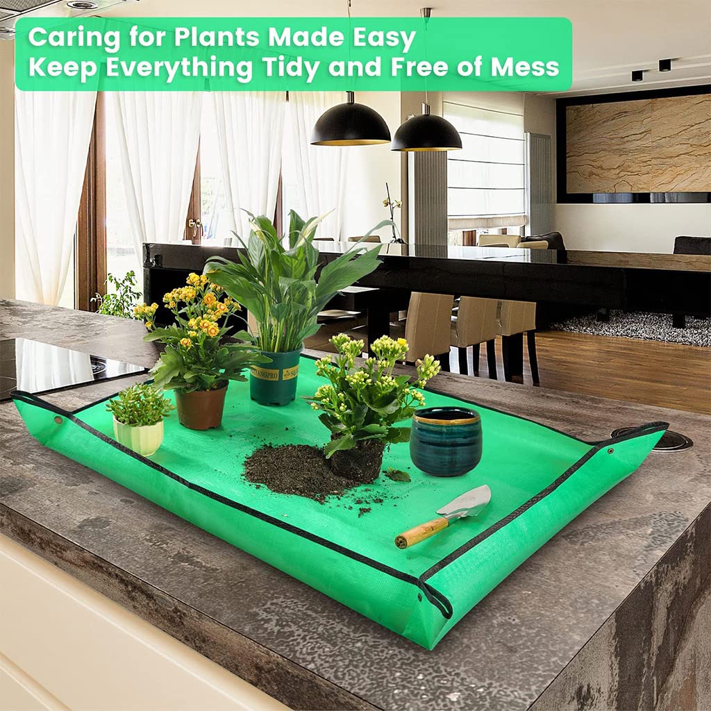 HASTHIP Gardening Mat for Indoor Plant Care featuring 4 Metal Snap Buttons and Waterproof PE 75×100cm