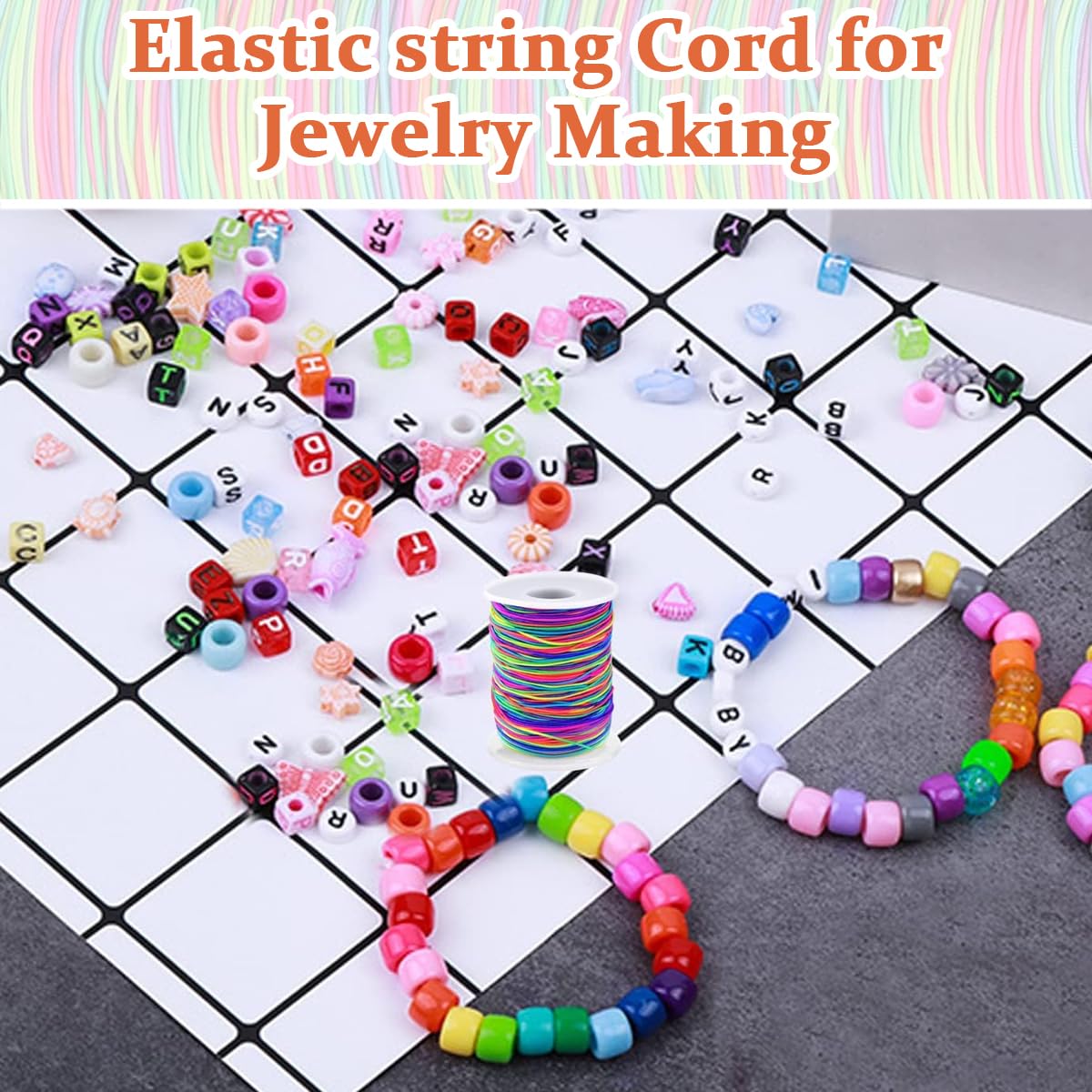 Stretchy Bracelet String 1mm Rainbow Elastic for Bracelets Making, 328ft Elastic String for Bracelet, Sturdy Beading DIY Bracelet Thread Cord for Jewelry Making Necklace Crafts